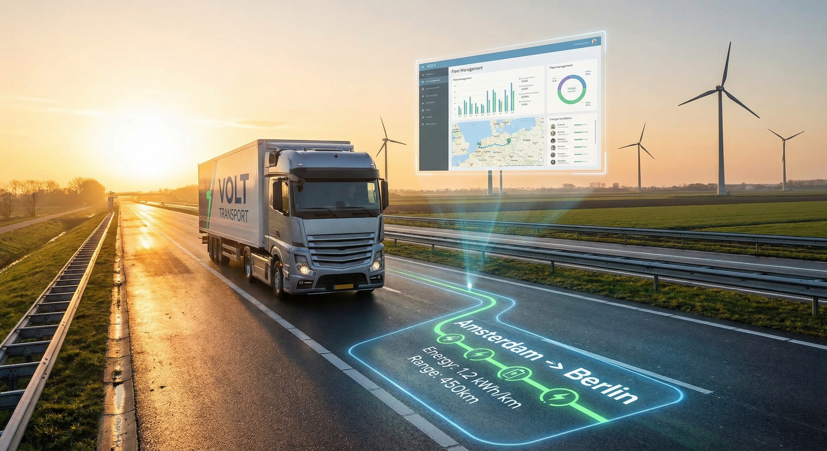 Elektrische vrachtwagen aan megawatt laadstation in wintercondities