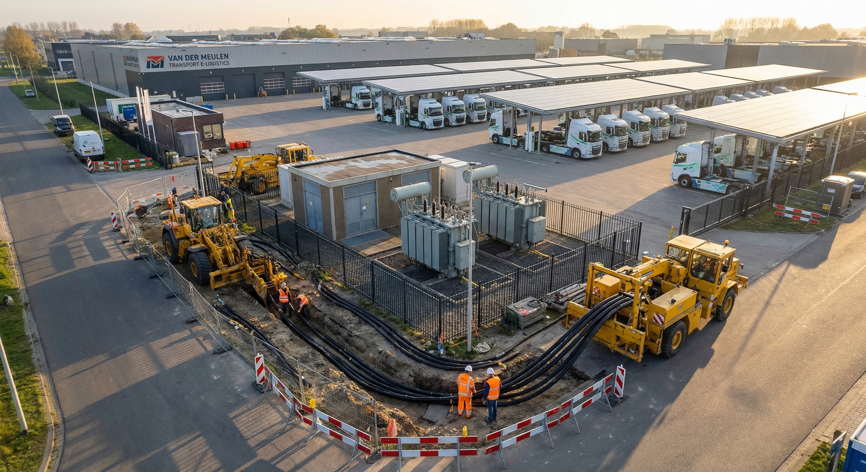 Netaansluiting verzwaren voor elektrische vrachtwagens op een transportbedrijf